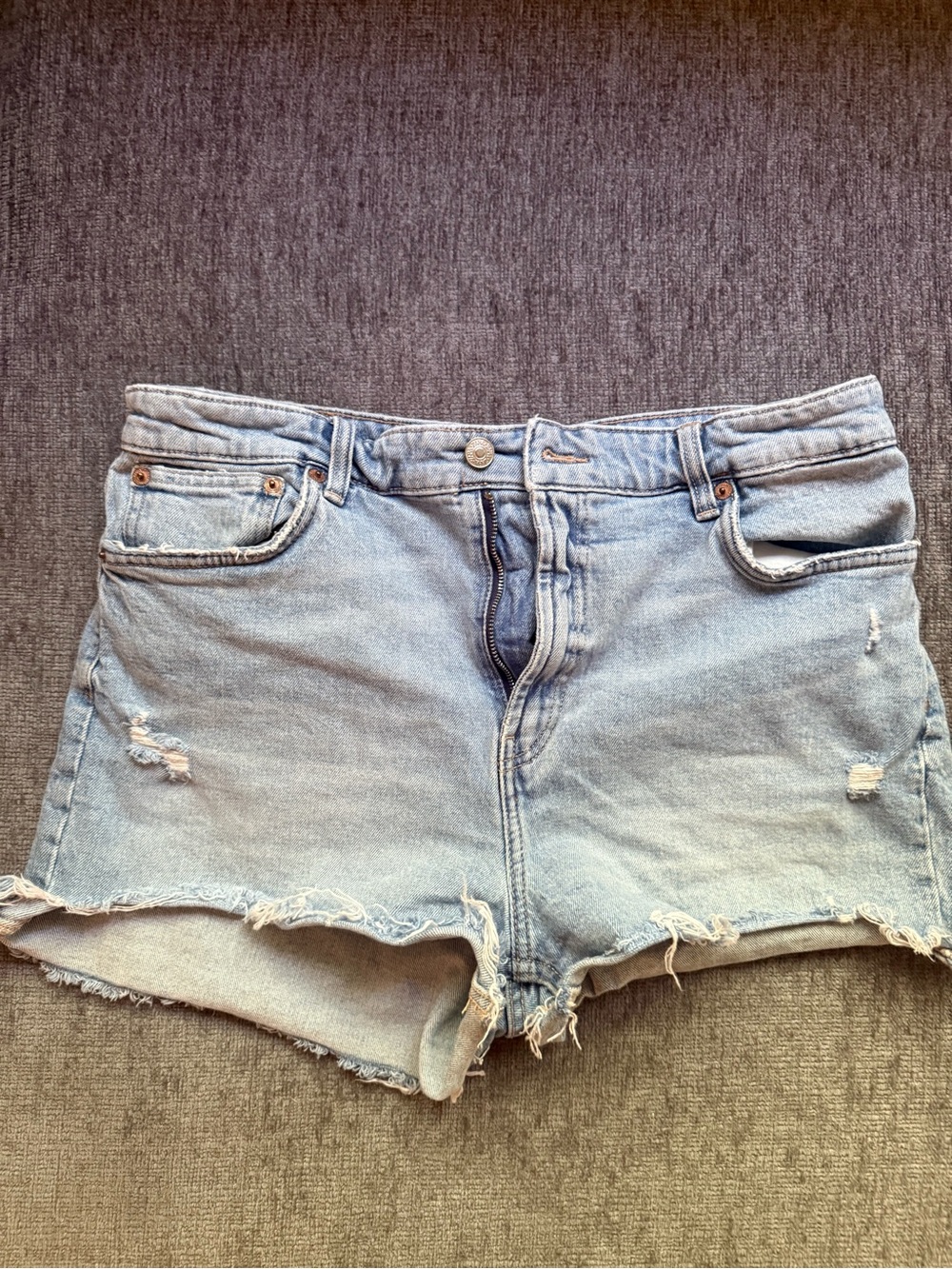 Zara Light Blue Distressed Denim Shorts